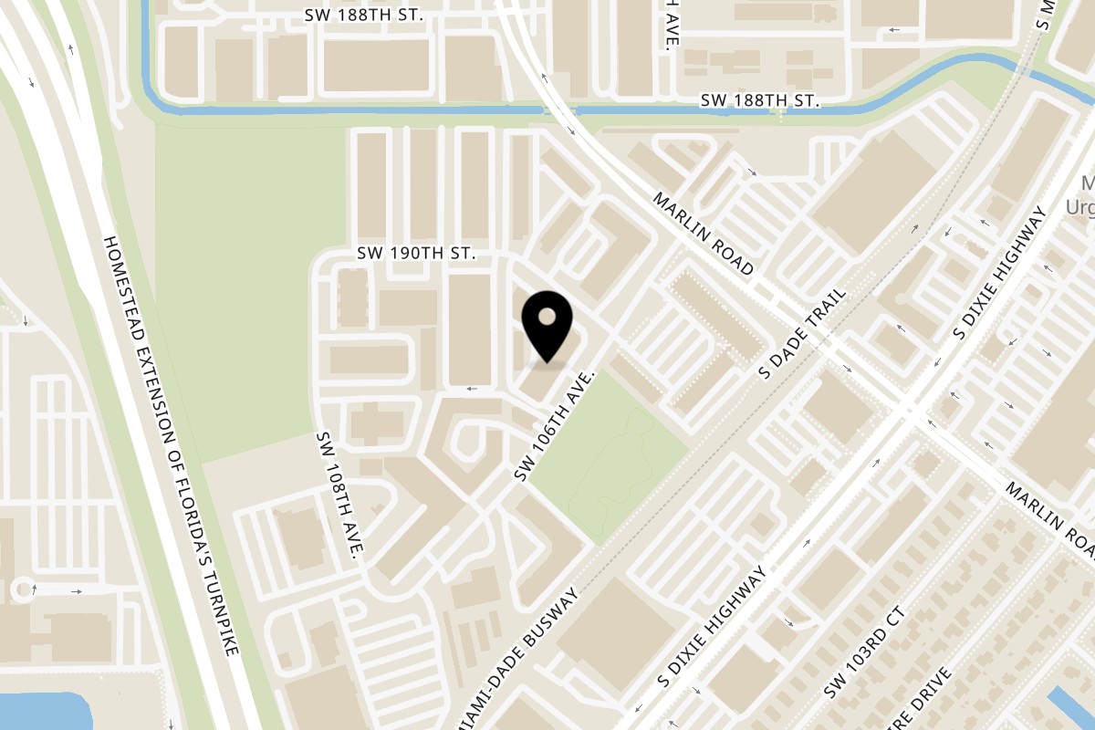 Map showing the location of Subrageous JROD on 19100 SW 106th Ave in Miami